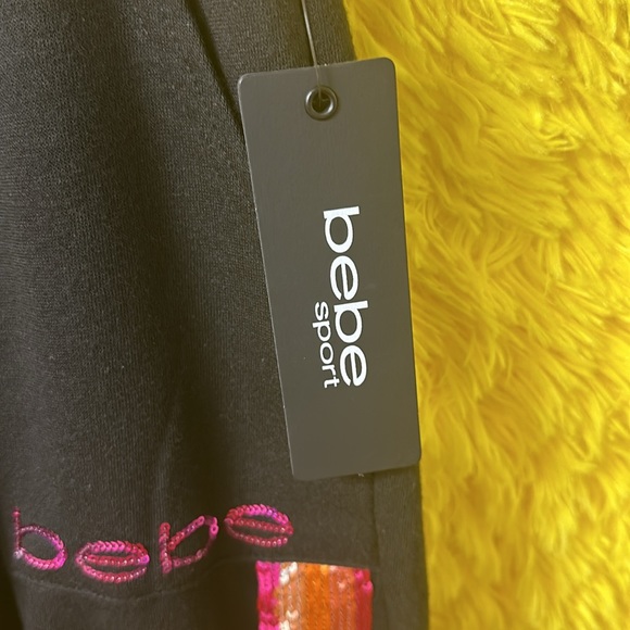 Bebe women’s size small sweatpants joggers hot pink sequin side stripe black $79 - Picture 7 of 8